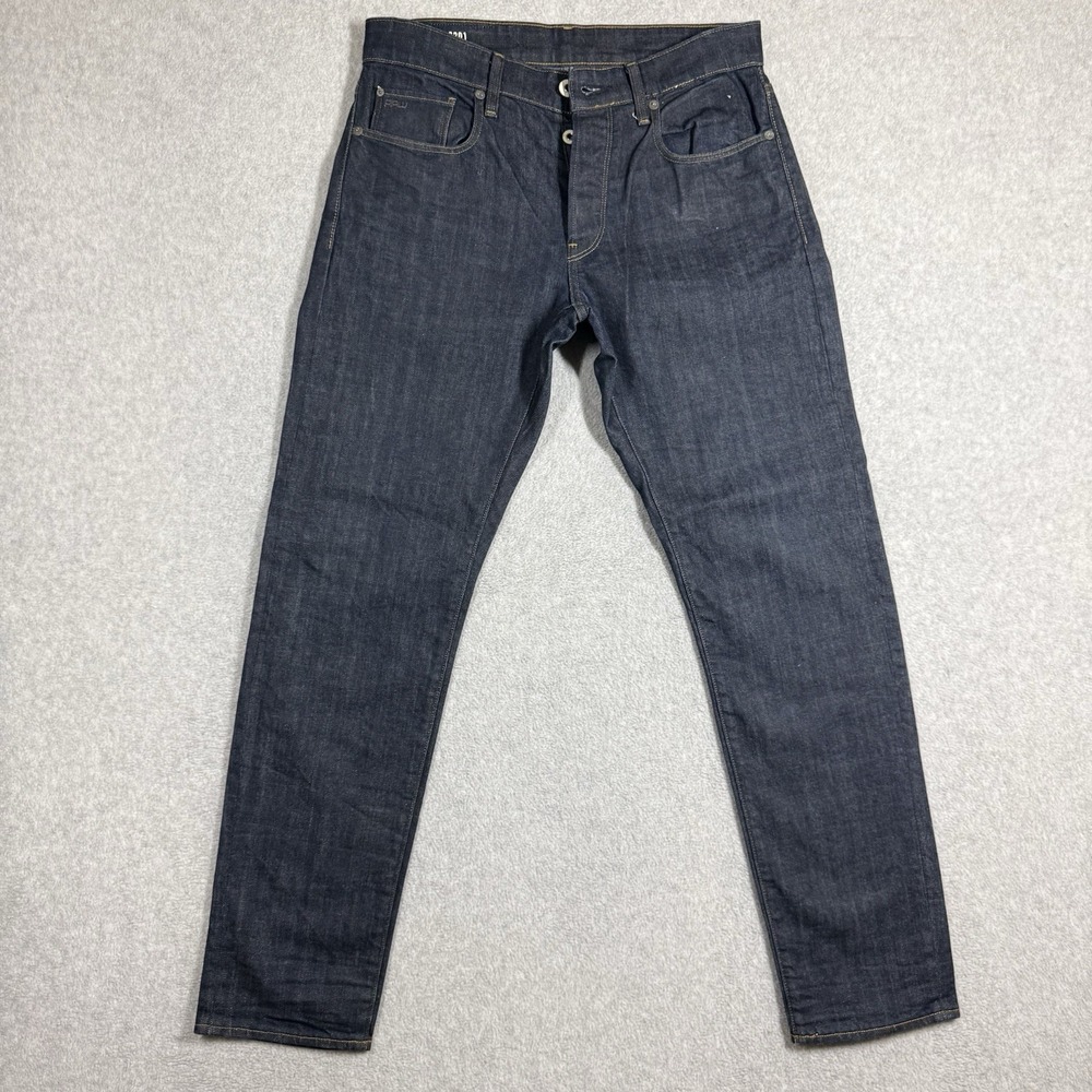 G Star RAW Jeans Men 30x32 Blue 3301 Slim Leg Dark Wash Button Fly Denim EUC